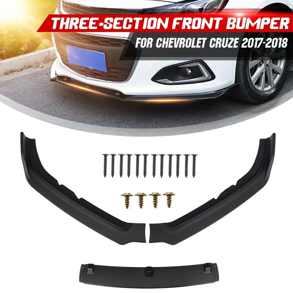 

3Pcs Front Bumper Under Diffuser Protector Shovel Lip Spoiler Carbon Fiber Matte Glossy Black For Chevrolet For Cruze 2017 2018