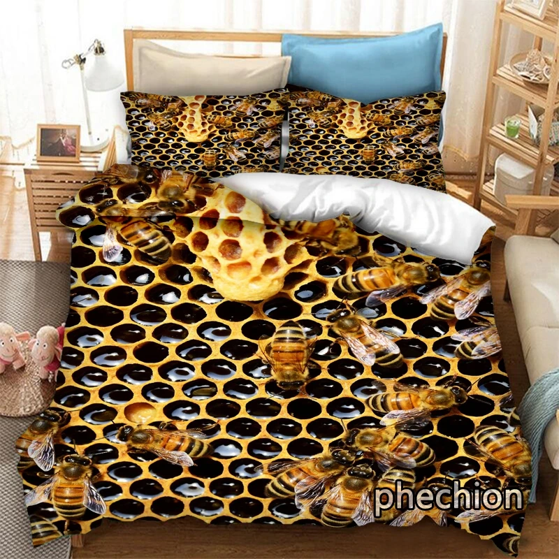 

phechion Bee Honey 3D Print Fashion Bedding Set Duvet Covers Pillowcases One Piece Comforter Bedding Sets Bedclothes Bed K478