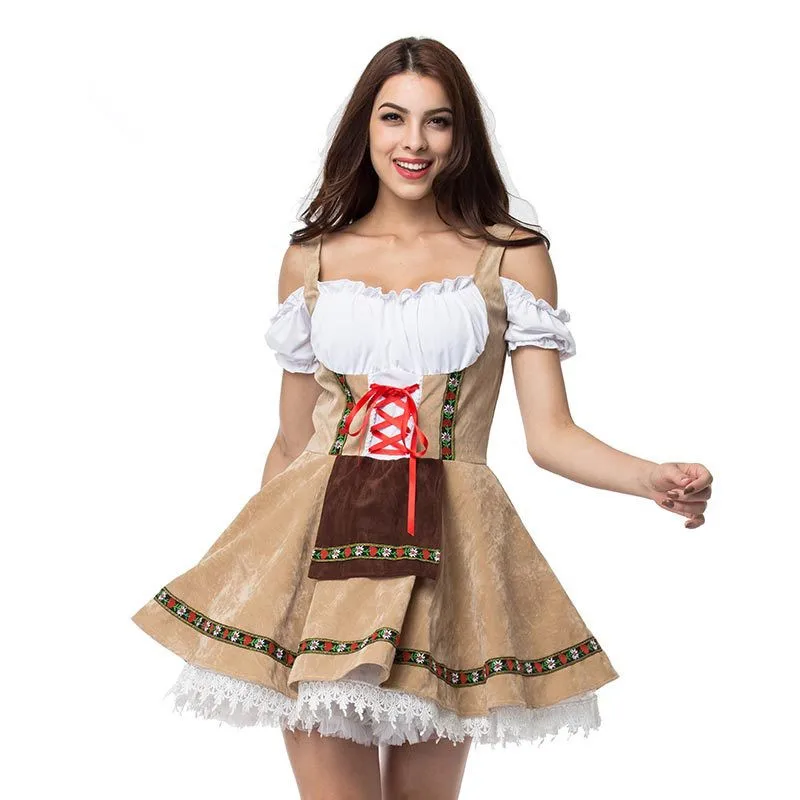 

Lady German Oktoberfest Costume Traditional Bavarian Dirndl Dress Beer Girl Outfit Cosplay Carnival Halloween Fancy Party Dress