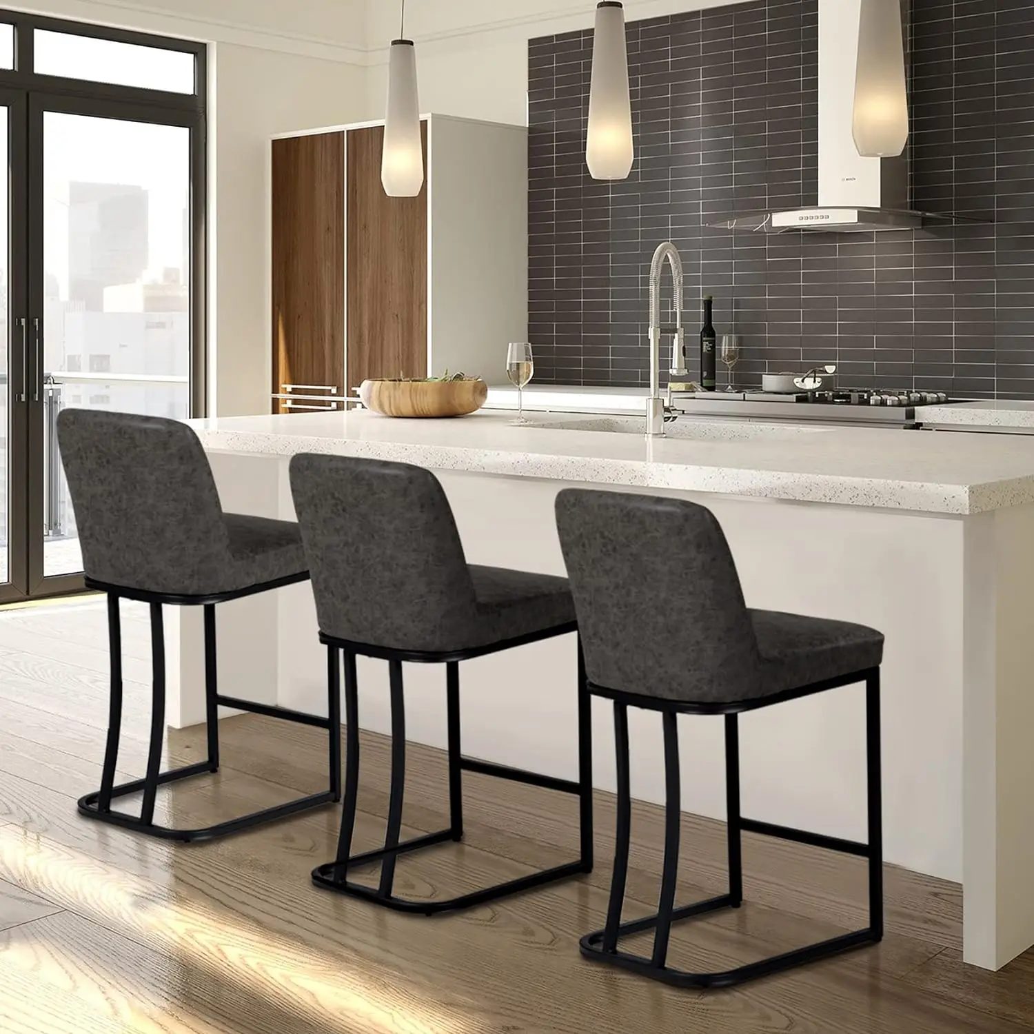 MAISON ARTS Counter Height 24" Bar Stools Set of 3 with Back for Kitchen Counter Modern Upholstered Barstools Faux Leather Farmh
MAISON ARTS Counter Height 24" Bar Stools Set of 3 with Back for Kitchen Counter Modern Upholstered Barstools Faux Leather Farmh