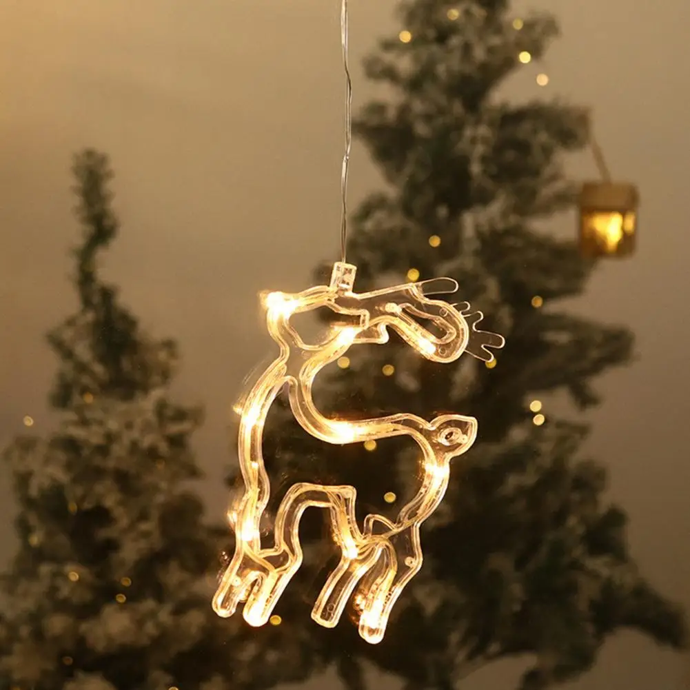 

Led Window Light Xmas Led Lamp Festive Battery-operated Window Lights Elk Snowflake Hanging Decorations for Christmas Parties