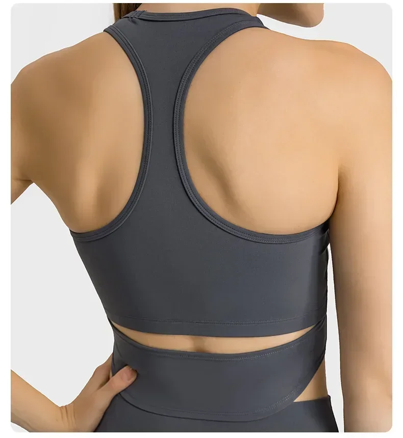 

Lemon Women Naked Feel Racerback Longline Yoga Sport Bra Solid Wireless Gym Workout Tank Top with Built In Bra Trainning Vest