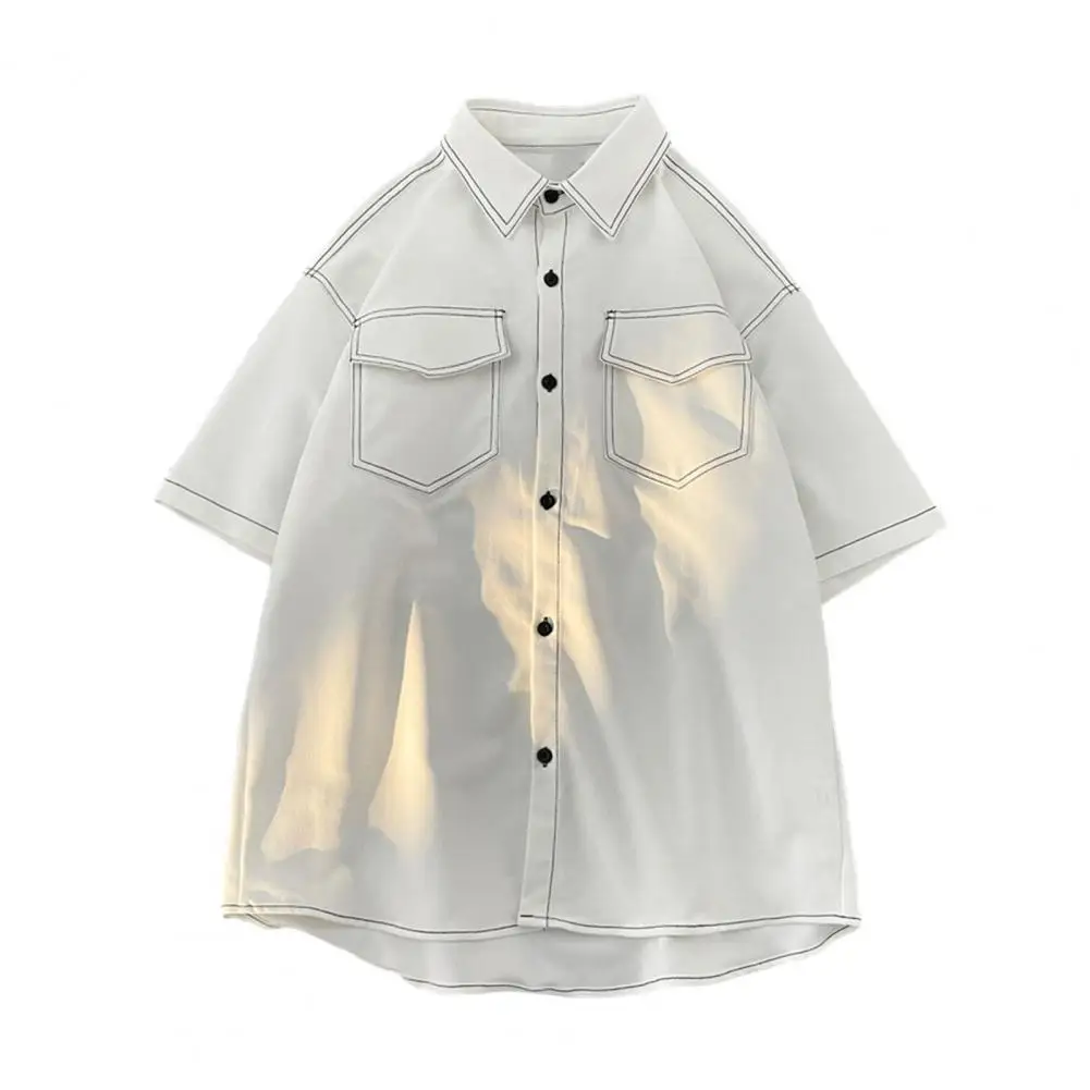 

Дышащая мужская рубашка в японском стиле, однобортная сорочка с лацканами и полурукавами, мягкая дышащая уличная одежда, топ на осень