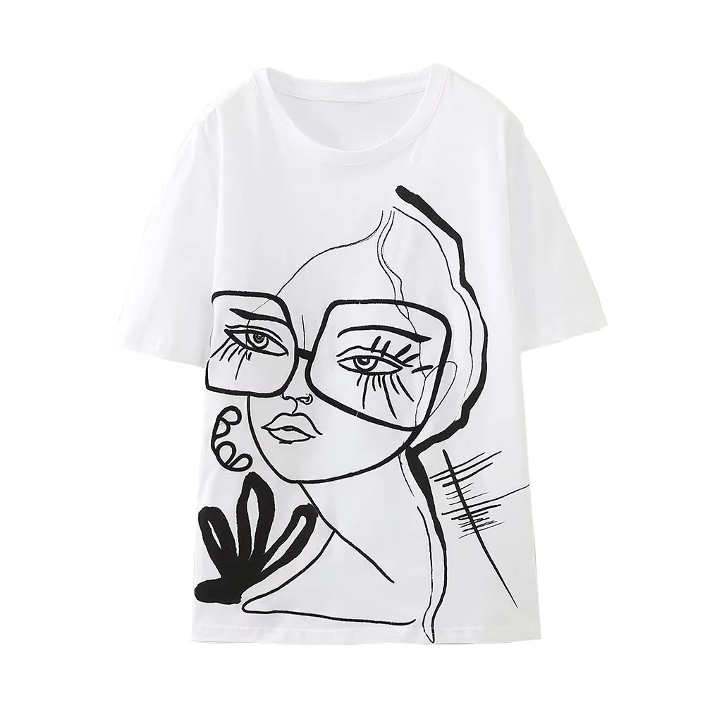 TRAF New 2023 Women Fashion Abstract Girl Print Casual White T Shirt Female Basic O Neck Short Sleeve Chic Leisure Tops
TRAF New 2023 Women Fashion Abstract Girl Print Casual White T Shirt Female Basic O Neck Short Sleeve Chic Leisure Tops