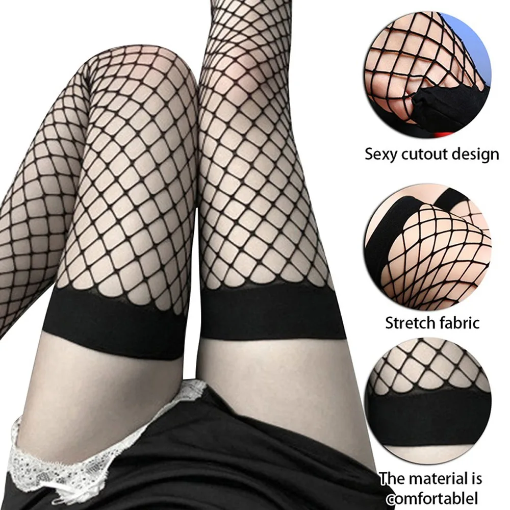 

ViVisox Women's Fishnet Stockings Thigh High Sock Over The Knee Socks Black Large Grid Fishnet Thigh Highs Sexy Stockings 섹시 스타킹