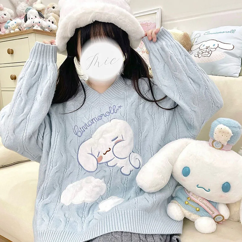 Sanrio Women's Autumn Cinnamoroll V-Neck Pullover Loose Color Sweater Tops Korean Sweater Women Fashion Long-Sleeved Sweater
Sanrio Women's Autumn Cinnamoroll V-Neck Pullover Loose Color Sweater Tops Korean Sweater Women Fashion Long-Sleeved Sweater