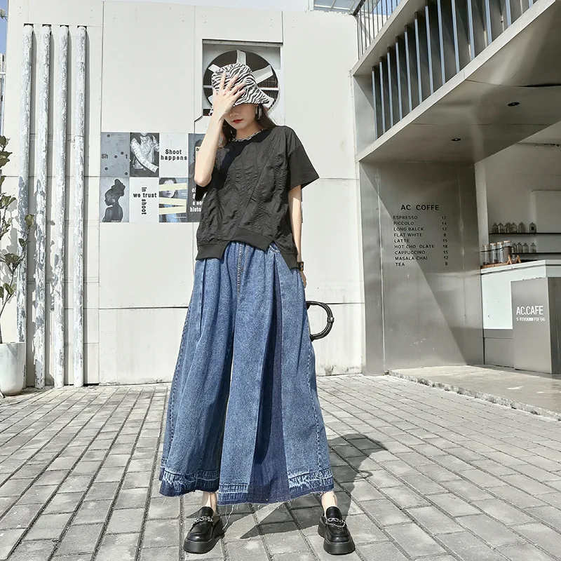 Special Women Elastic Waist Jeans Blue Wide-Leg Calf-Length Pants Vintage Trousers
Special Women Elastic Waist Jeans Blue Wide-Leg Calf-Length Pants Vintage Trousers