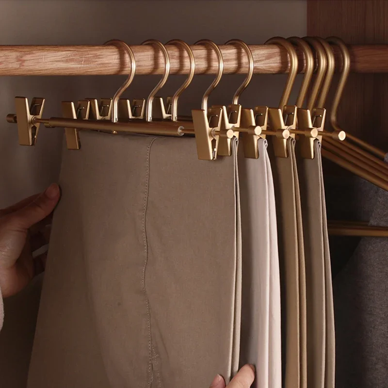 

Clothes Saver Pants Wardrobe Matte Storage Hanger Racks Drying Hangers Organizer Space Metal Trouser Anti Gold 5pcs Slip Rack