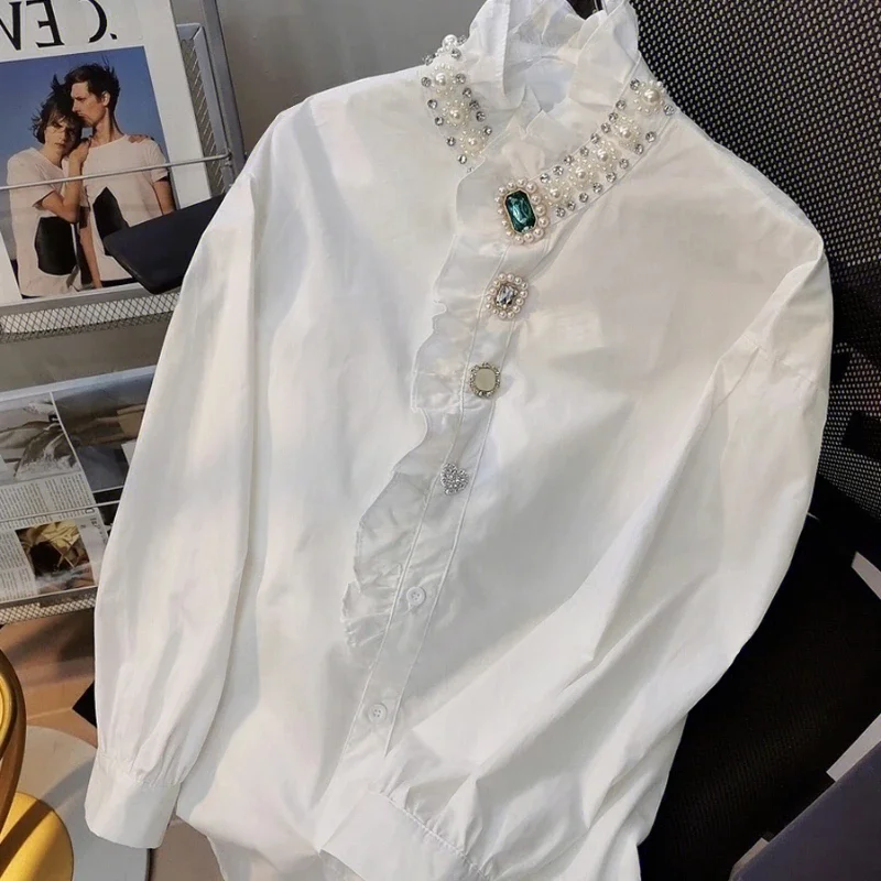 

Шифоновые женские рубашки свободные однотонные офисные дамские блузки на весну/лето женская одежда модные женские топы с бисером YCMYUNYAN