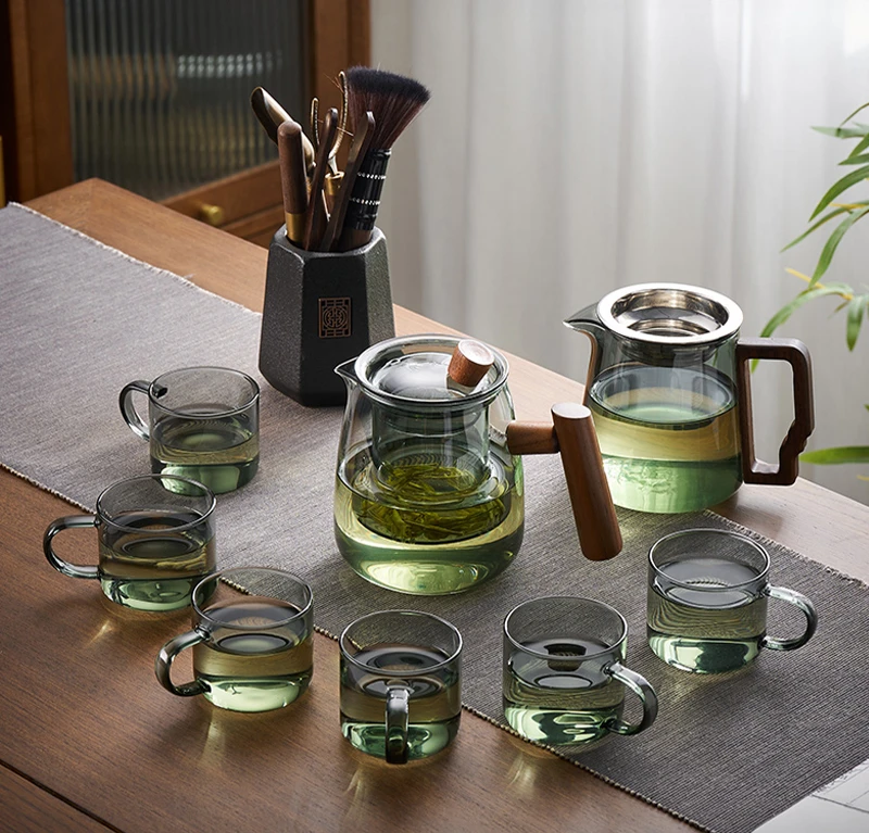 

Стеклянный чайник с деревянной ручкой китайская чайная церемония чистый чай кунг-фу прозрачный чайный набор термостойкий стеклянный чайник