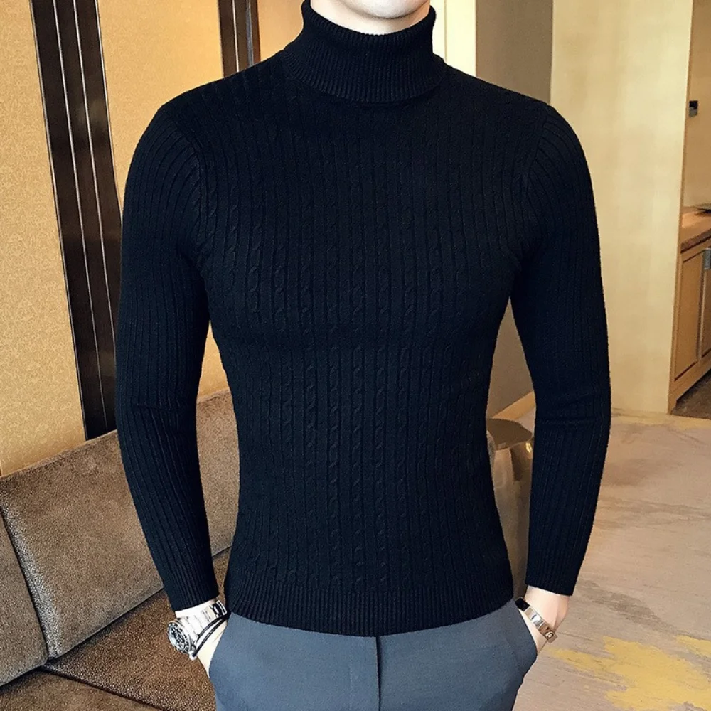 

Autumn Winter Turtleneck Pullovers Warm Solid Color Men's Sweater Slim Pullover Men Knitted Sweaters Bottoming Shirt