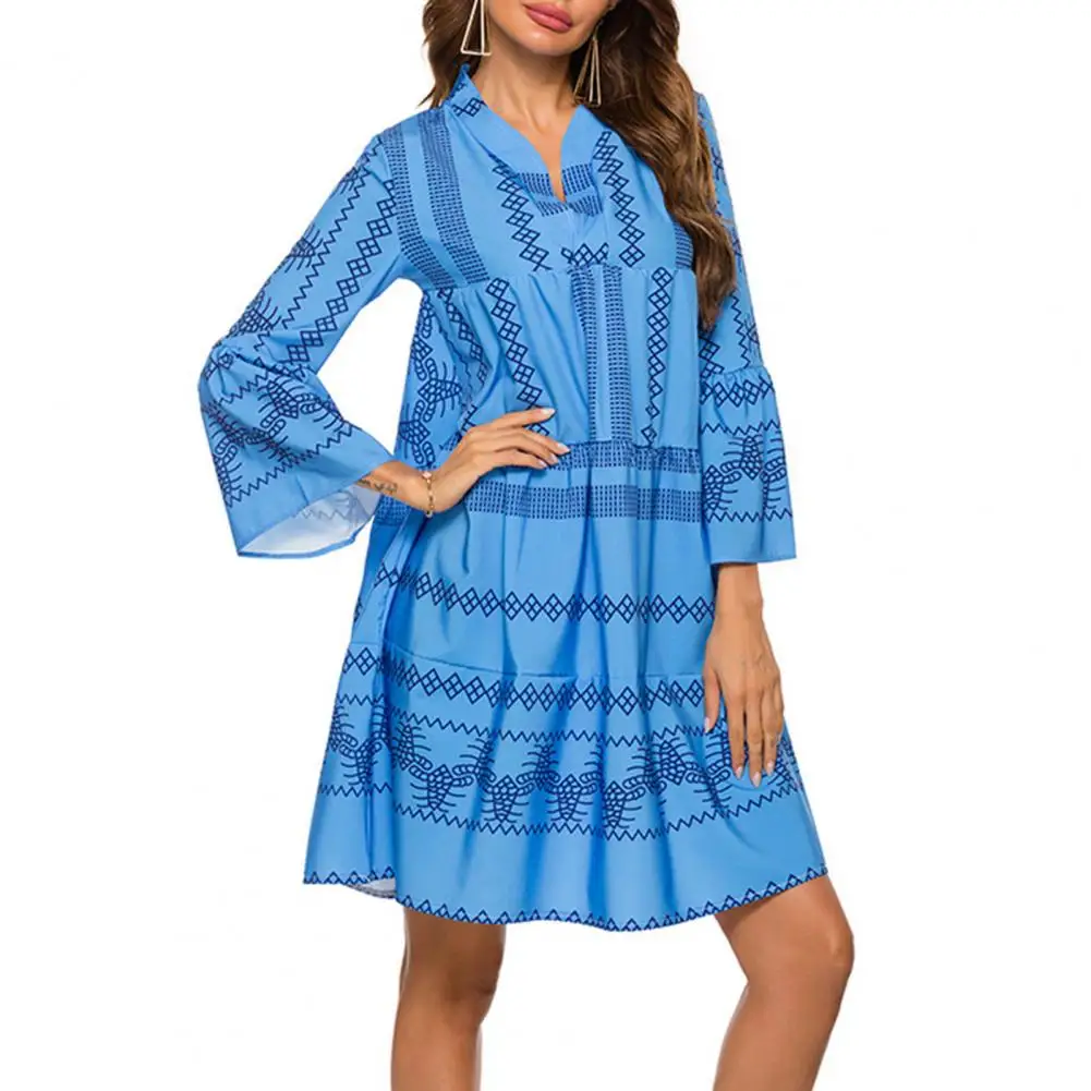 Women's V-line Print Dress Bohemian Elegant Trendy Stand Collar Female Loose Fashion Elegant Dress Women's Clothing
Women's V-line Print Dress Bohemian Elegant Trendy Stand Collar Female Loose Fashion Elegant Dress Women's Clothing