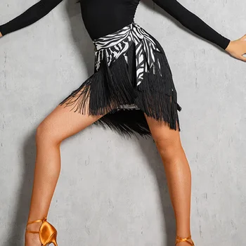 여성용 짧은 라틴 댄스 스커트, 공연 원피스, 성인 댄스 스커트, 프린지 힙 스카프, 연습 원피스 상품 이미지