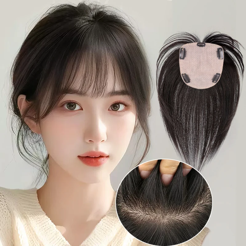 

25CM 30CM Realistic invisible hair increase with needle delivery, fluffy hair patch on the top of the head, all real human hair