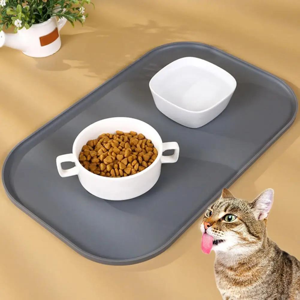 

Pet Dogs Placemat with Raised Edges Prevent Spills Anti-slip Cat Food Mat Feeding Mats Bowl Pad Cushion Dog Feeding Mat
