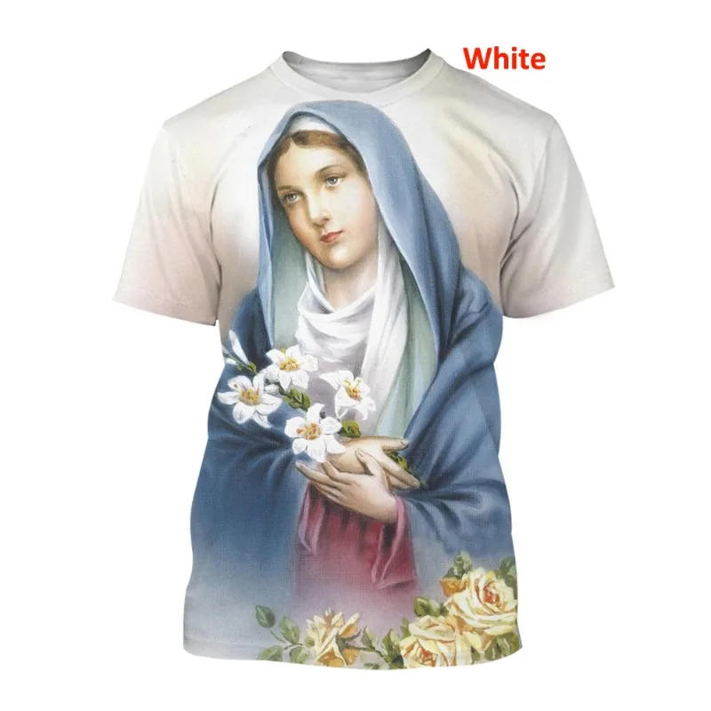 

New Summer Fashion 3D T-shirt Blessed Virgin Mary&Jesus Print Faith Love Hope Men/WomenCasual Short Sleeve Oversized T Shirt