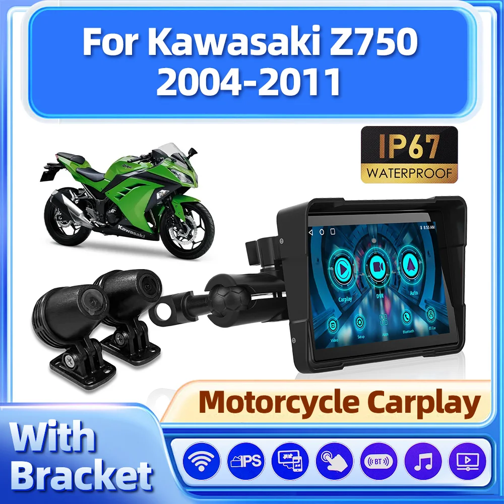 

5 inch Portable Motorcycle Carplay IP67 Waterproof Wireless Moto GPS Navigation For Kawasaki Z750 2004-2007 2008 2009 2010 2011