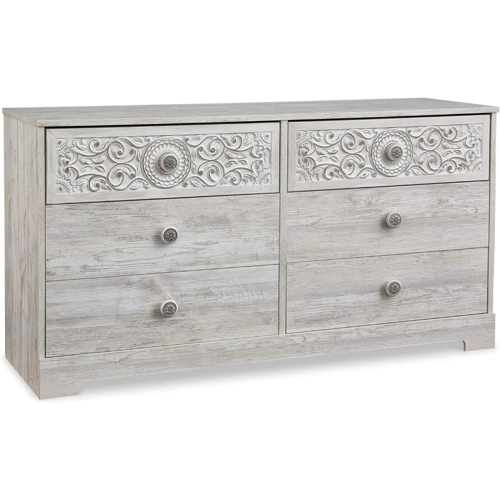 

Signature Design by Ashley Paxberry Bohemian 6 Drawer Dresser with Carved Medallion Pattern, White