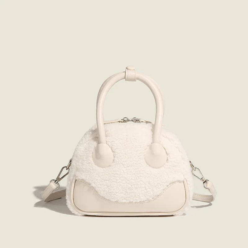 

High end handbag for women in autumn and winter 2023, new versatile plush portable Boston bag, niche lamb wool crossbody bag