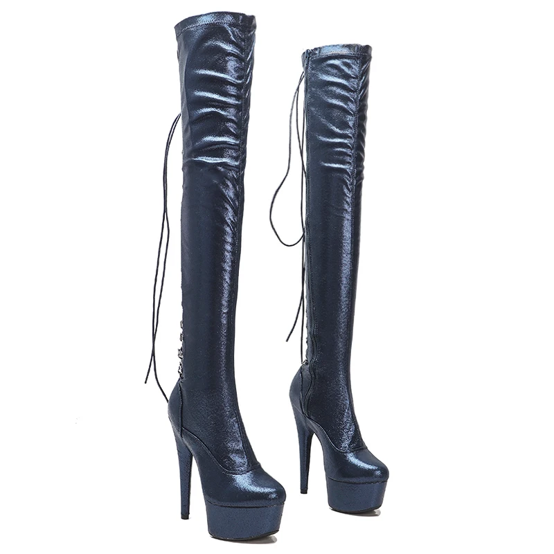 

Leecabe 15CM/6Inches Women New Design Sexy High Heel Erotic Lap Dancing Stripper Shoes Platform boot thigh high boots 5B