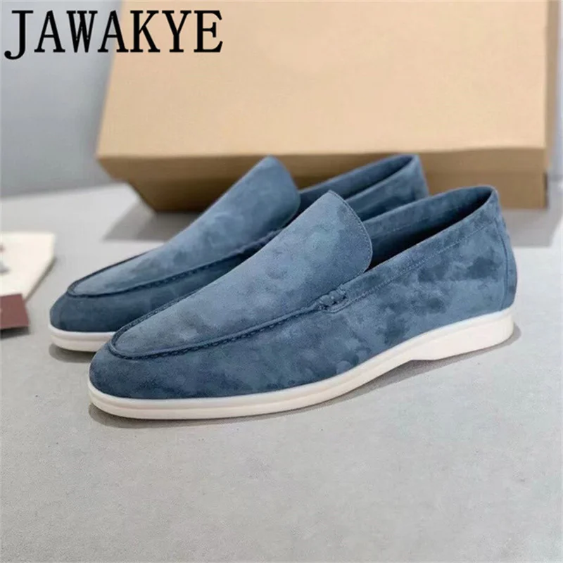 

JAWAKYE High Quality Men Flat Loafers 2022 Summer Walking Casual Shoes Suede Shallow White Rubber Sole Mules Soft Slip on Shoes