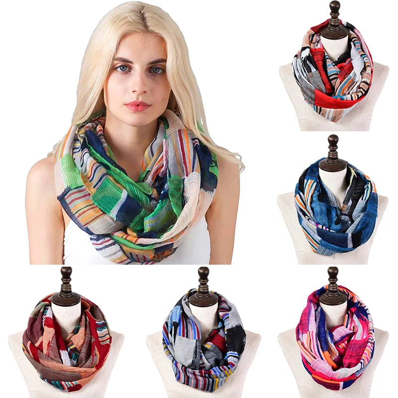 

Designer Brand Women Plaid Ring Neck Scarf Winter Neckerchief Print Cable Infinity Circle Scarves Warm Voile Loop Shawl Snood