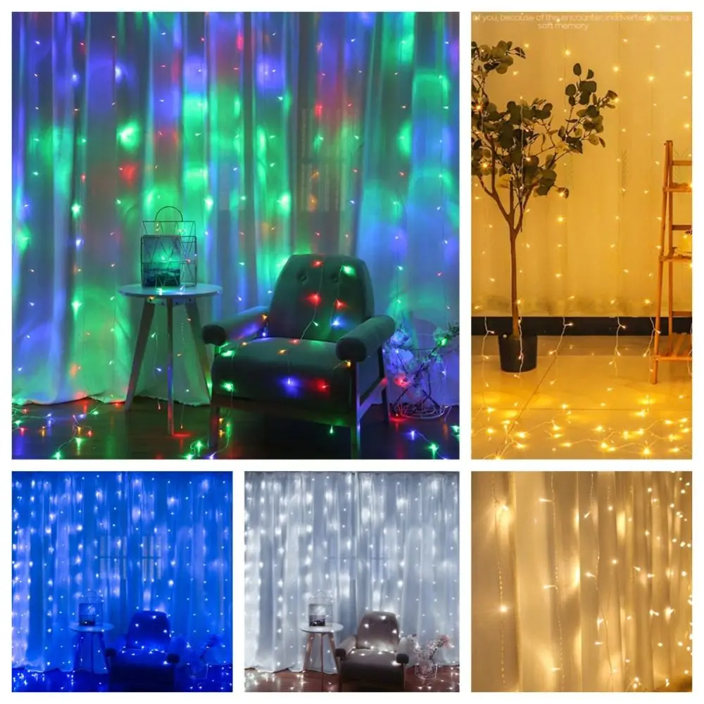 

Warm Curtain Light String LED Multicolor Fairy Waterfall String Light Silver Wire Waterproof Wedding Decor