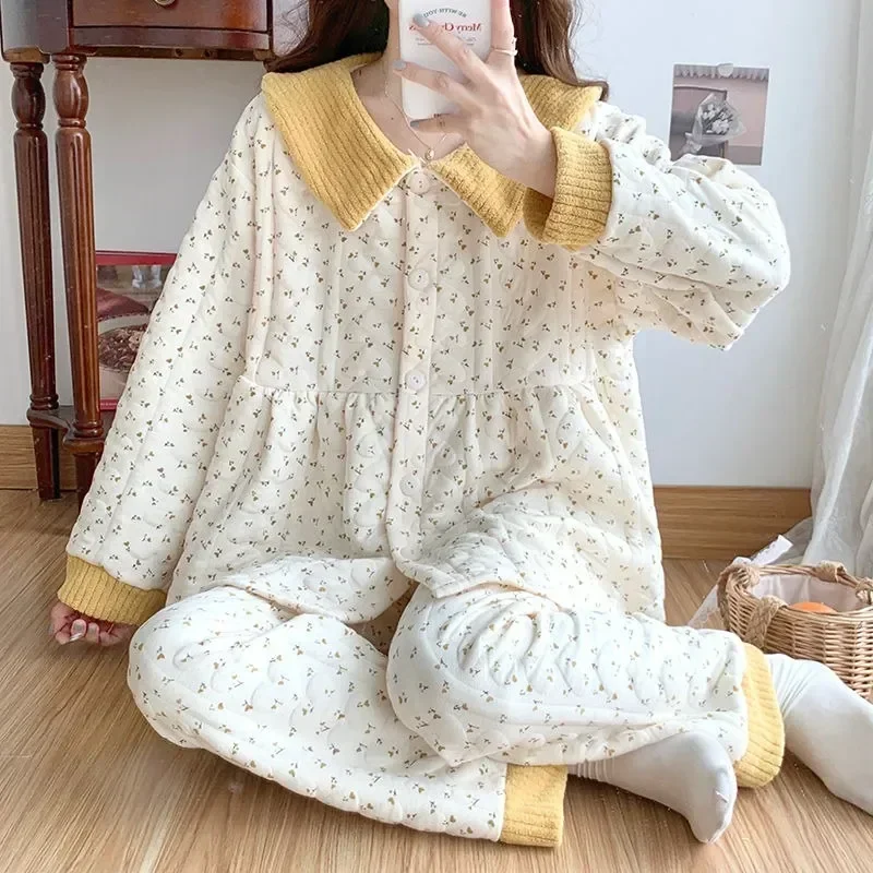 

Warm Cotton Loungewear Winter 2023 Postpartum Autumn Sleepwear Women Pajamas Air Pregnant Breastfeeding New Homewear Pure