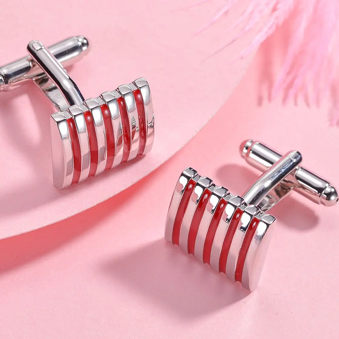 

Novelty Red Stripe Design High Quality Mens Shirts Cufflinks Suit Accessories Jewellery For Wedding Birthday Gift