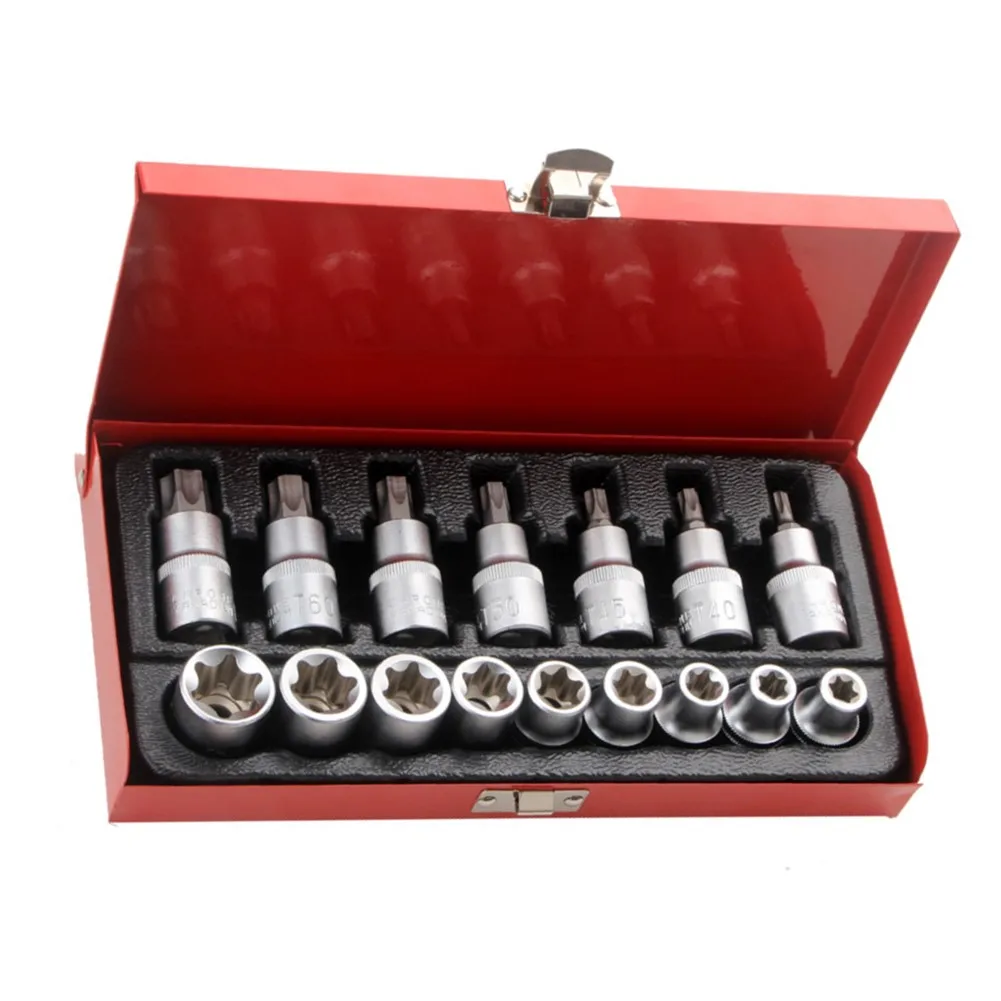 Heavy Duty Chrome Vanadium Steel Torx Bit Socket Set 9pcs E10 E24 & 7pcs T30 T70 Suitable for Car Truck and Home Repairs
Heavy Duty Chrome Vanadium Steel Torx Bit Socket Set 9pcs E10 E24 & 7pcs T30 T70 Suitable for Car Truck and Home Repairs
