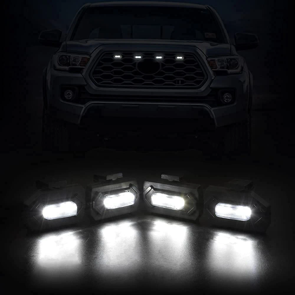 

4PCS LED Front Grill Lights for Toyota Tacoma Raptor TRD Off Road Sport 2020 2021 External Grill Lamp, White Light