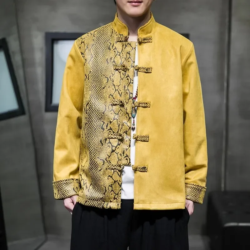 Chinese Style Snake Print Suede Patchwork Jacket Men Clothing Spring Autumn Plus Size Stand Collar Tang Suit Casual Coat Male
Chinese Style Snake Print Suede Patchwork Jacket Men Clothing Spring Autumn Plus Size Stand Collar Tang Suit Casual Coat Male