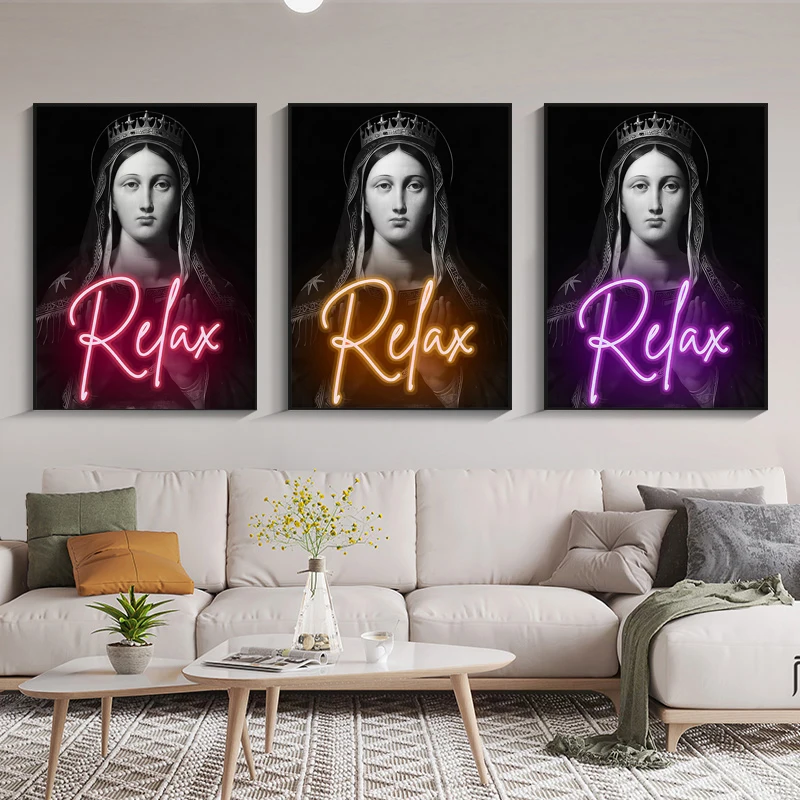 

Retro Female Portrait Posters and Prints Minimalist Neon Letter Canvas Painting Wall Art Pictures Home Bar Room Decoration