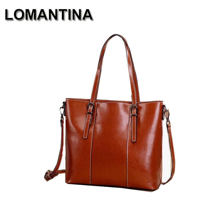 

LOMANTINA Oil Wax Cow Leather Tote Bags For Women Large Capacity Handle Designer Handbags Vintage Crossbody Shopping Purses