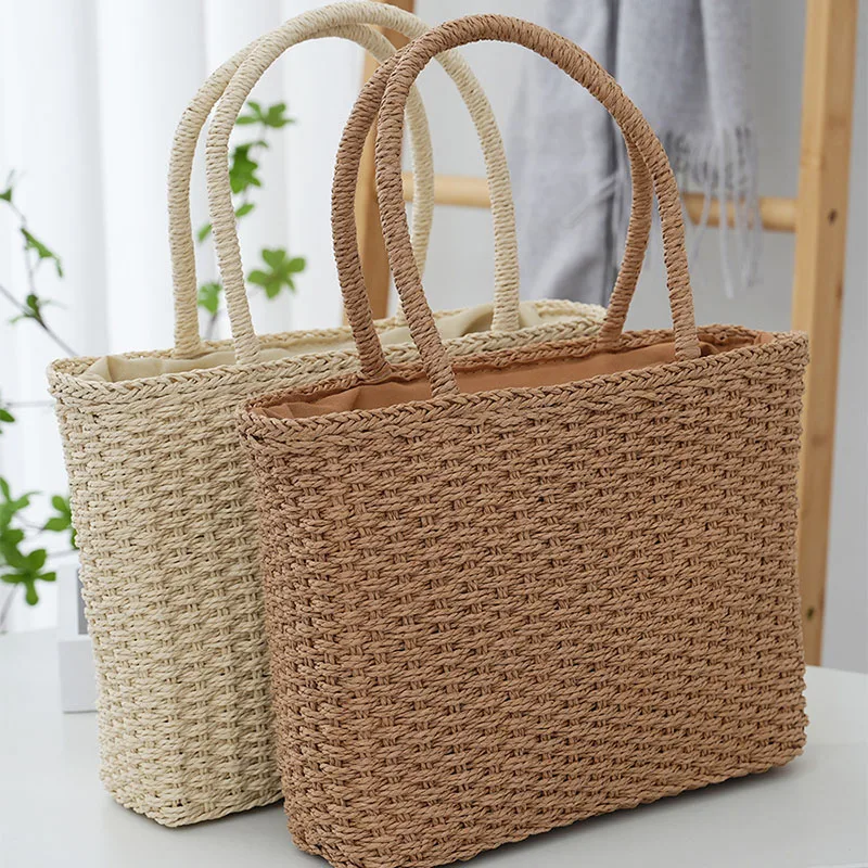 

Top Handle Handbags Totes Square Weaving Ladies Straw Bag Summer Vacation Casual Clutch Bags Straw Bags Tote Summer Beach Large