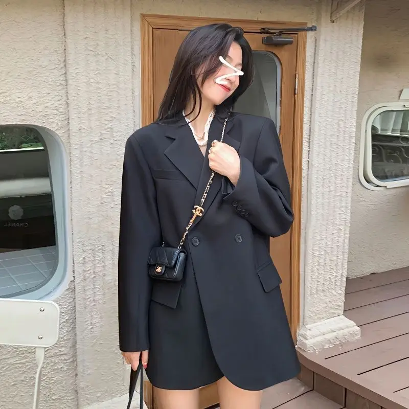 

UNXX New High Quality Women's Fashion Versatile Lapel Long Sleeve Double Breasted Drape Casual Loose Straight Fit Blazer Women
