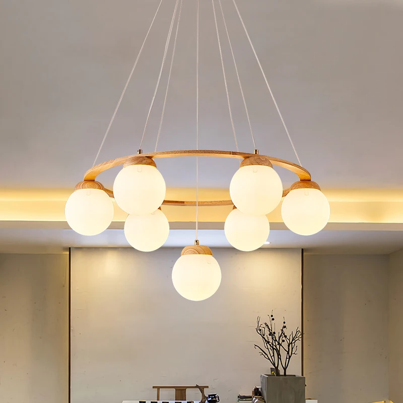 

Round Warm Wood Style LED Pendant Light Luxury For Bedroom Living Dinning Room Cloakroom Loft Foyer Hotel With Bulbs Bright Lamp