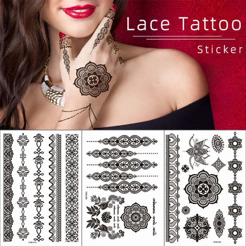 Black Henna Temporary Tattoos for Women Mehndi Stencil Designs Fake Bracelet Jewelry Henna Tattoo Sticker Waterproof Bodi Art
Black Henna Temporary Tattoos for Women Mehndi Stencil Designs Fake Bracelet Jewelry Henna Tattoo Sticker Waterproof Bodi Art