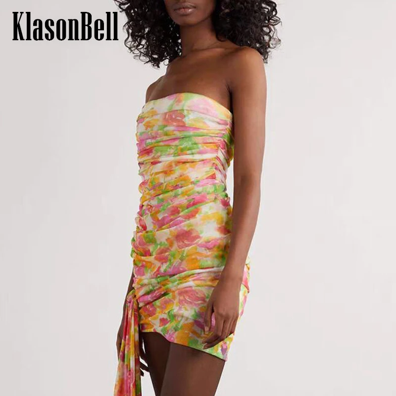 

4.25 KlasonBell New Fashion Hot Girl Sexy Off-Shoulder Strapless For Dress Women Ruched Slim Bandage Package Hip Print Dress