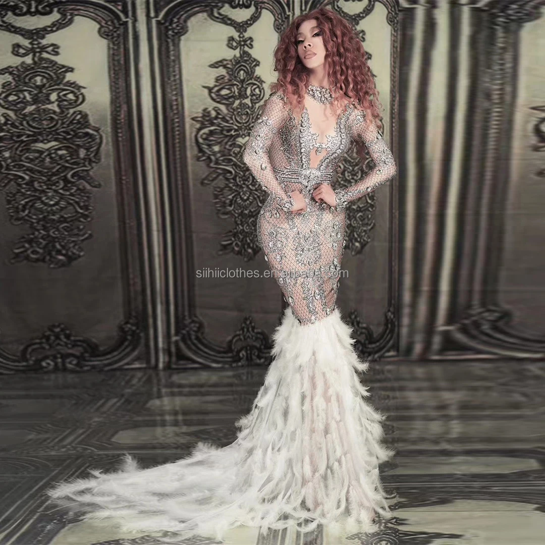 Luxury Birthday Elegant Long Sleeves Crystal Feather Mermaid Wedding Party Dress Women Stage Rhinestone Evening dresses
Luxury Birthday Elegant Long Sleeves Crystal Feather Mermaid Wedding Party Dress Women Stage Rhinestone Evening dresses