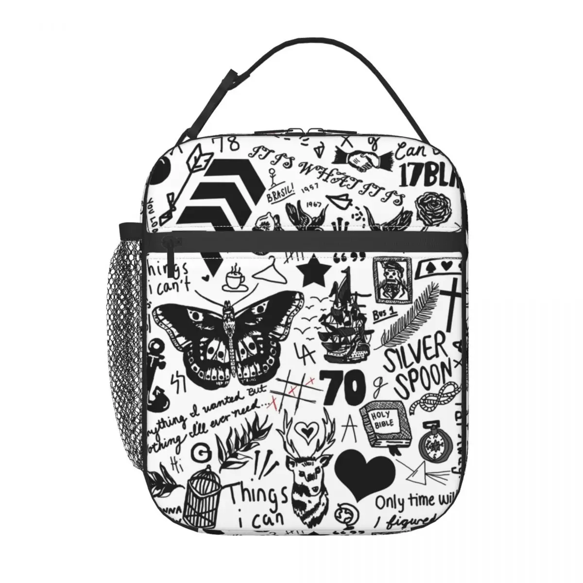 

One Directions Tattoos Insulated Lunch Tote Bag for Women Irish Music Resuable Thermal Cooler Bento Box Work School Travel
