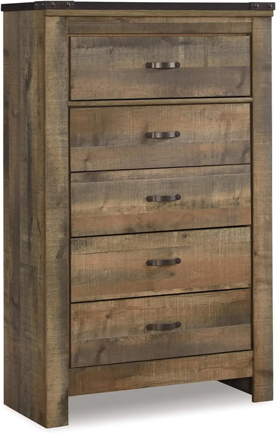 

Signature Design by Ashley Trinell Rustic 5 Drawer Chest of Drawers with Nailhead Trim, Warm Brown