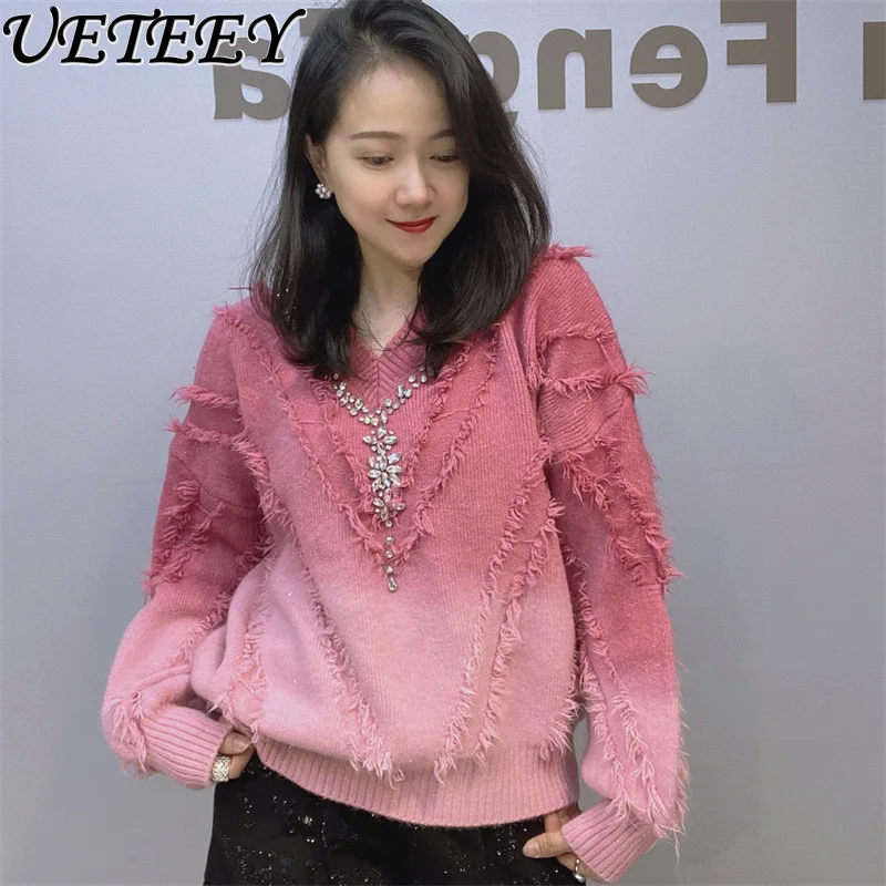 Autumn Winter New Loose Sweaters Pullover Female Temperament V-neck Slimming Gradient Color Knitted Colorful Diamond Sweater Top
Autumn Winter New Loose Sweaters Pullover Female Temperament V-neck Slimming Gradient Color Knitted Colorful Diamond Sweater Top