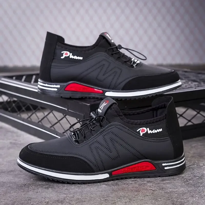 Zapatillas de correr de cuero transpirables a la moda para hombre, cómodas zapatillas deportivas informales para uso en el suelo de cemento de temporada de otoño Zapatillas de correr de cuero transpirables a la moda para hombre, cómodas zapatillas deportivas informales para uso en el suelo de cemento de temporada de otoño
