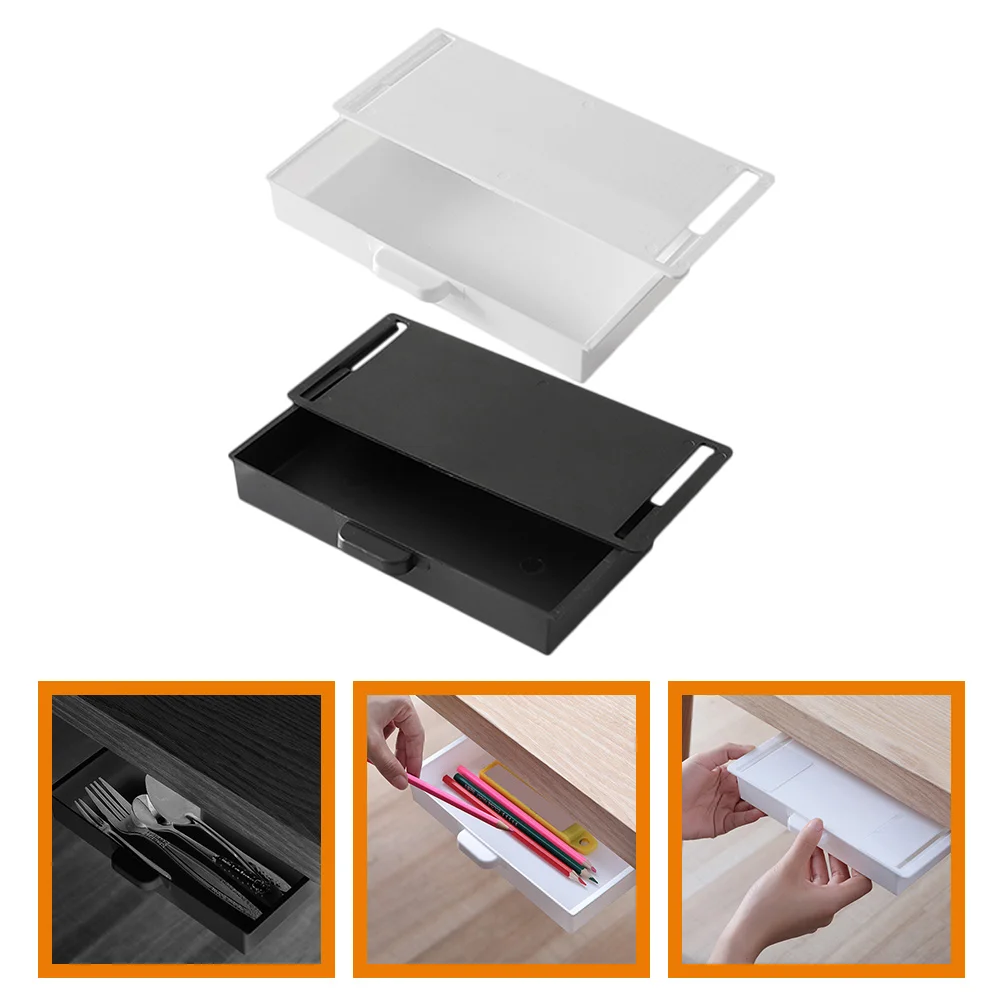 

2 Pcs Punch Free Storage Box Office Organization Hidden Drawer Drawers under Table Desk Organizers and Stationery