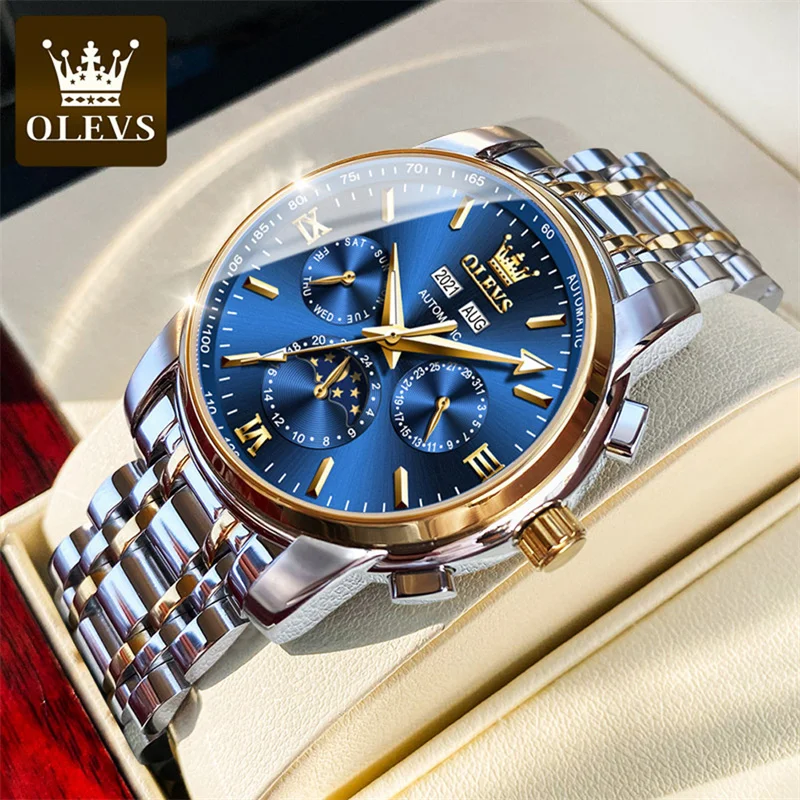 

OLEVS Top Brand Luxury Luminous Date Moon Phases Men's Watches Mechanical Watch Men Waterproof Sport Automatic Wristwatch Reloj