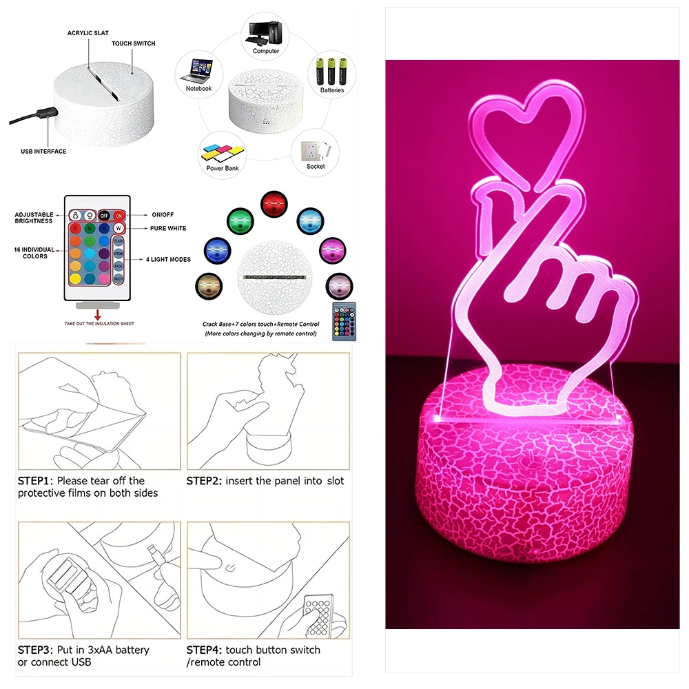 3D Lamp illusion LED Night Light Gift for Creative Girlfriend 16 Colors Changing Bedroom Desk Lamps romantic Night Love Gifts 3D Lamp illusion LED Night Light Gift for Creative Girlfriend 16 Colors Changing Bedroom Desk Lamps romantic Night Love Gifts