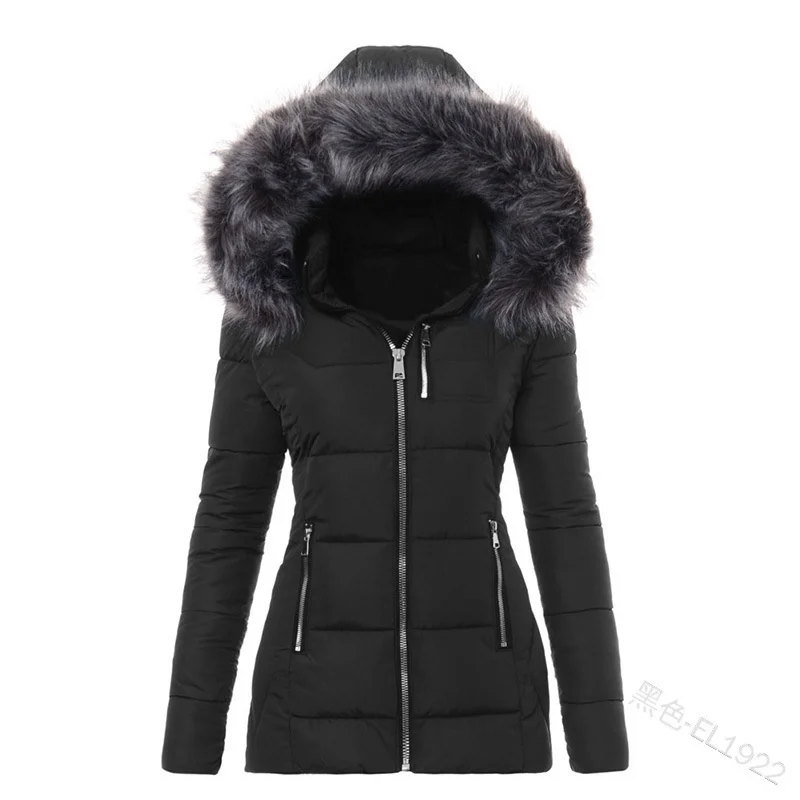 

Женское зимнее пальто 2023 цветов с меховым воротником на молнии, облегающее хлопковое пальто с капюшоном для женщин, плотное пальто для женщин