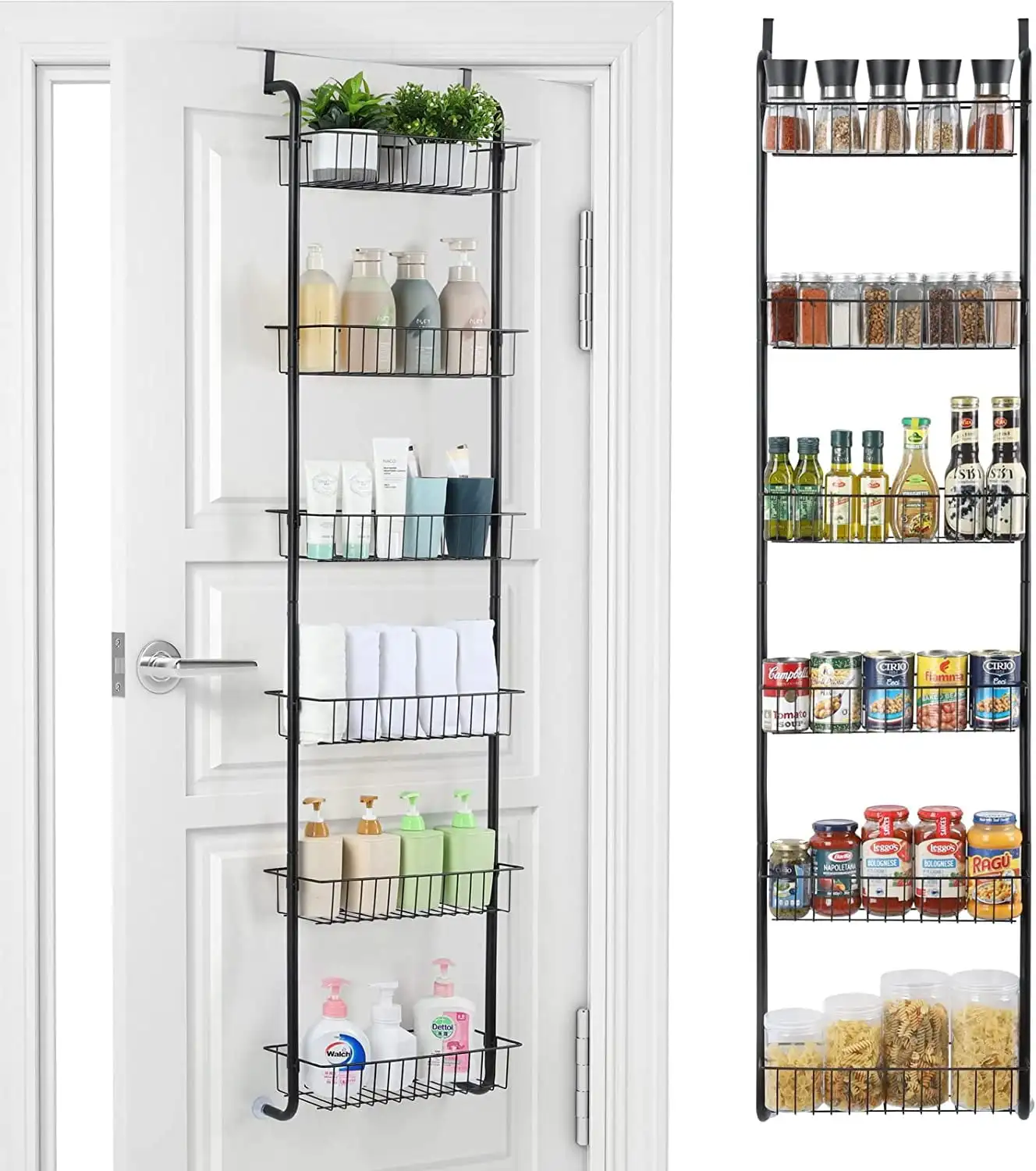 

Over the Door Hanging Pantry Organizer Rack, 6-Tier Metal Organizer Spice Rack With 6 Full Baskets