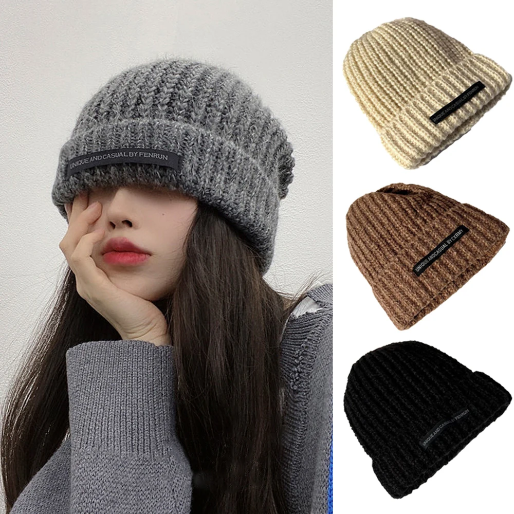 

Knitted Beanie Hats Winter Warm Woolen Caps For Men Women Ins Versatile Slouchy Skullcap Female Bonnet Baggy Skullies Beanies